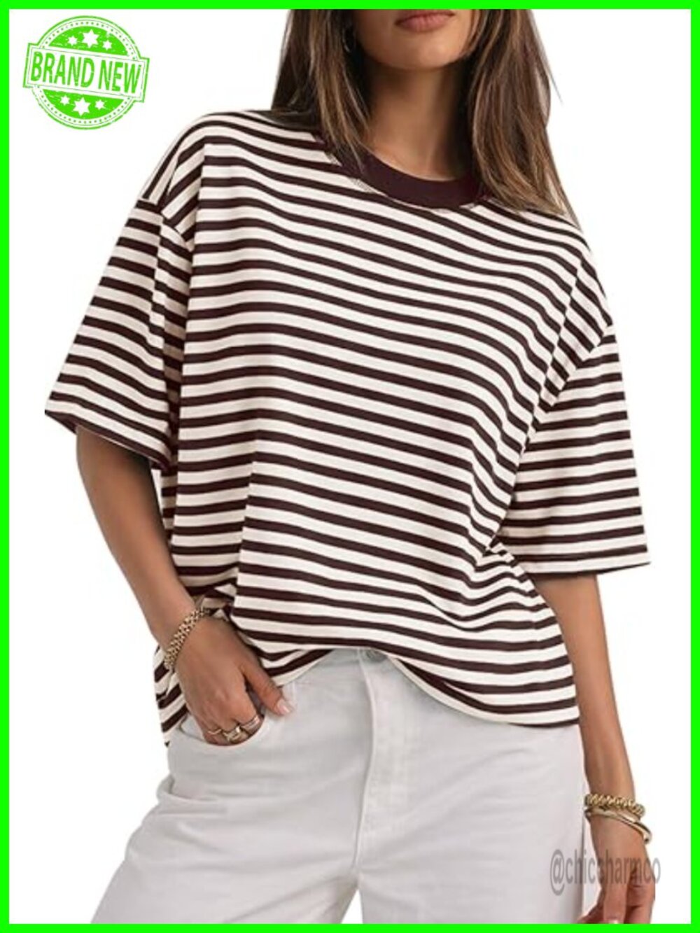 Oversized Striped T-Shirt Short Sleeve Crewneck Y2K Casual Summer Tee